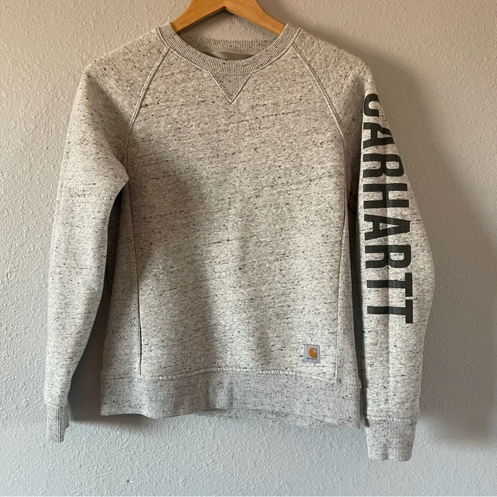 Carhartt Women's Gray Logo Sleeve Pullover Relaxed Fit Sweatshirt Size X-Small - Picture 5 of 9